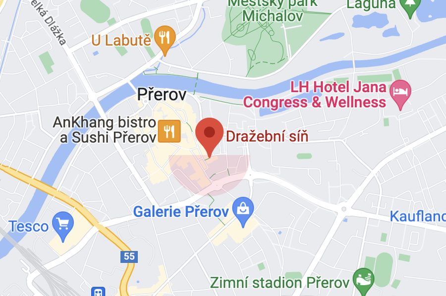 Mapa se sídlem společnosti na Žerotinově náměstí v Přerově